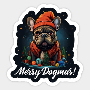 Merry Dogmas, French Bulldog Wearing Christmas Beanie Sticker